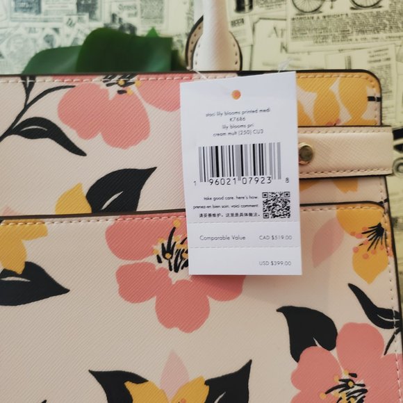 NWT Kate Spade Staci Lily Bloom Floral Medium Satchel Crossbody Cream Multi - Picture 2 of 9